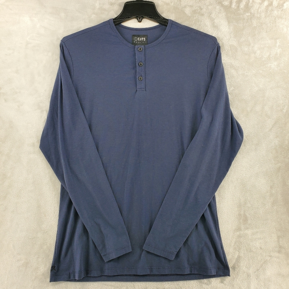 Cuts Clothing Regular Henley Mens Size Medium Long Sleeve Blue